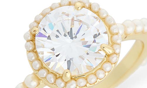 Covet Micro Faux Pearl Halo Promise Ring In Gold