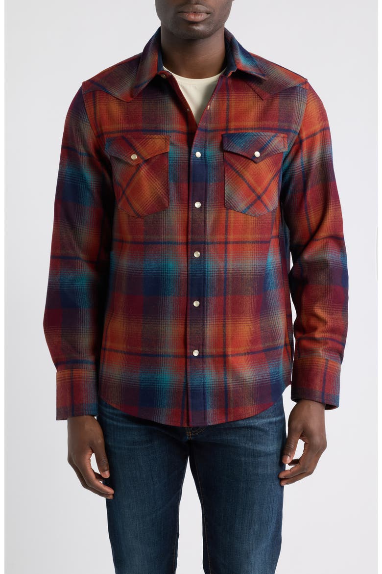 Canyon Plaid Wool Snap-Up Shirt, Alternate, color, MAROON/ TEAL