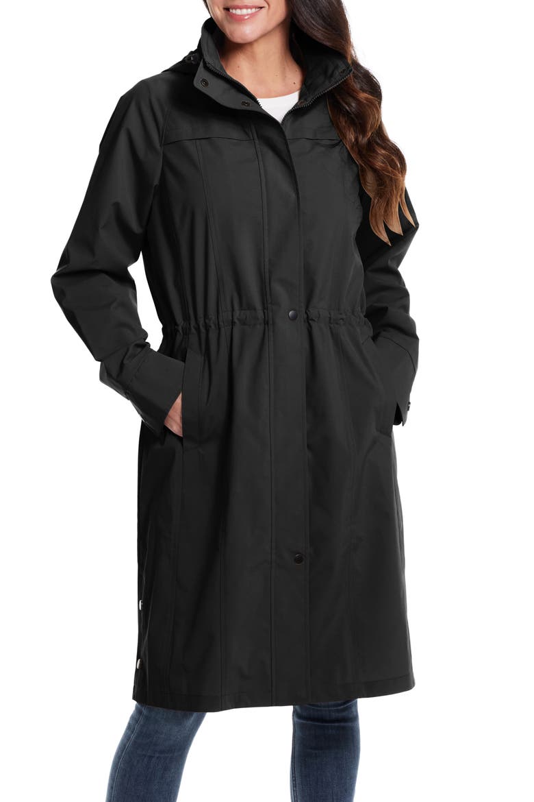 Water Resistant Raincoat with Removable Hood, Main, color, BLACK