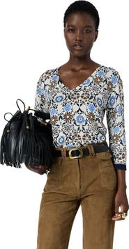 GERARD DAREL Liva V-Neck 3/4 Sleeve Knit Top