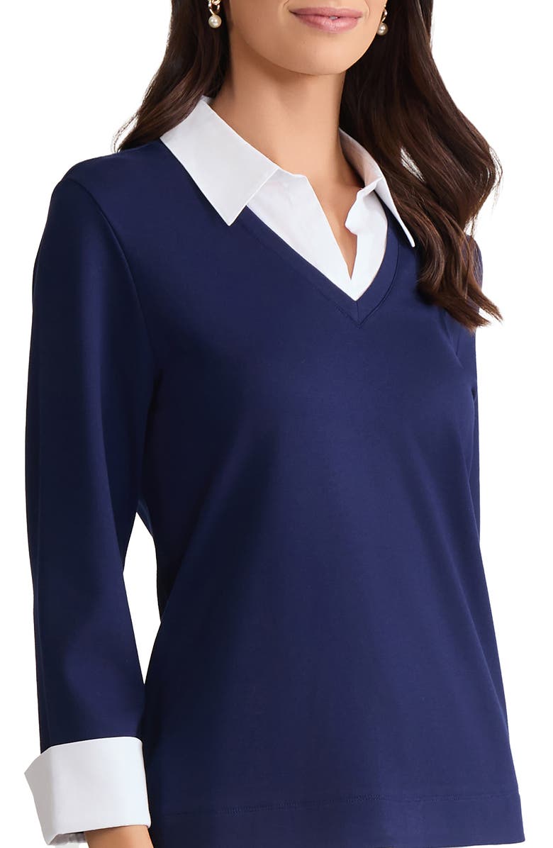 Jones New York Twofer Sweater, Alternate, color, Pacific Navy/ Nyc White