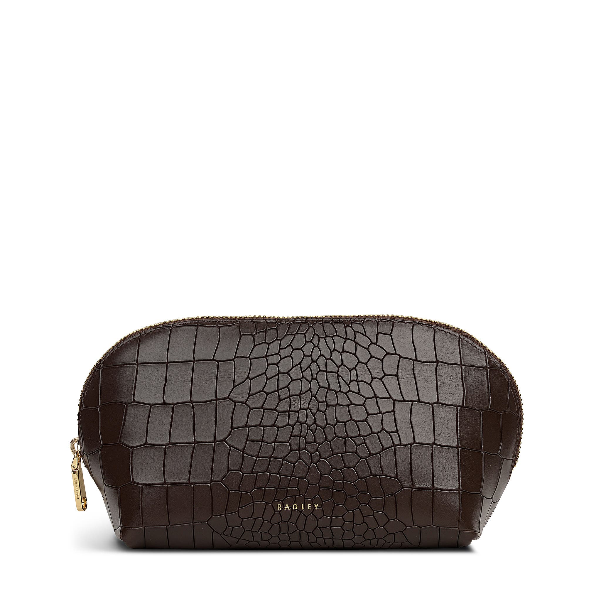 Radley Commute Street - Faux Croc Medium  Cosmetic Pouch, Main, color, Dark Oak