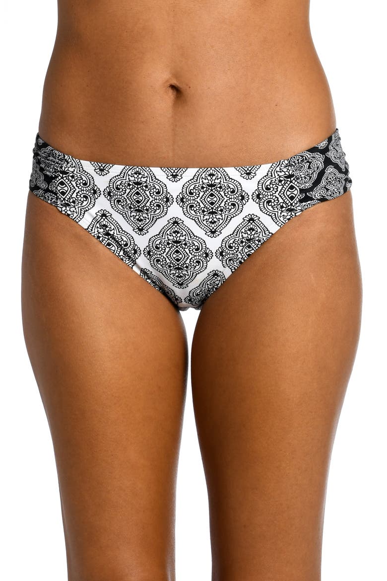 Oasis Side Shirred Bikini Bottoms, Main, color, BLACK/ WHITE