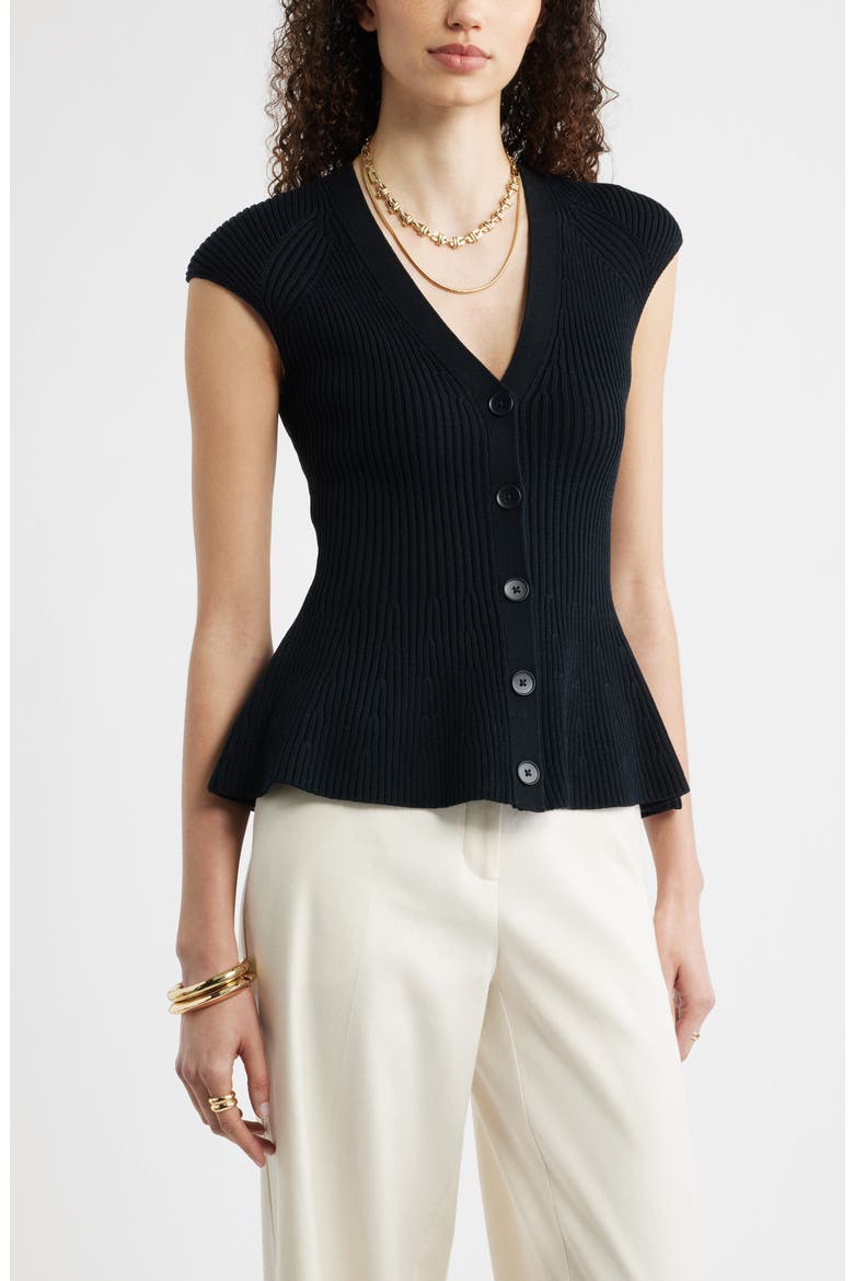 Rib Peplum Top, Main, color, BLACK