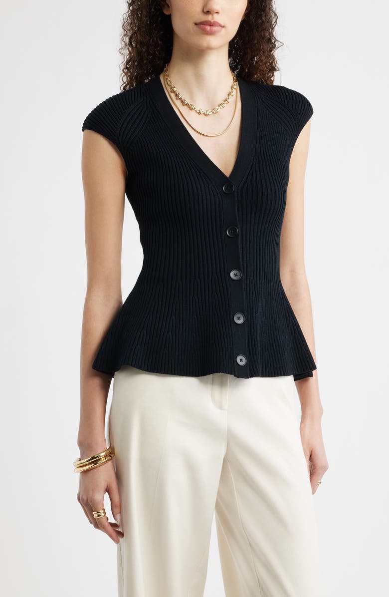 Nordstrom Rib Peplum Top, Main, color, Black