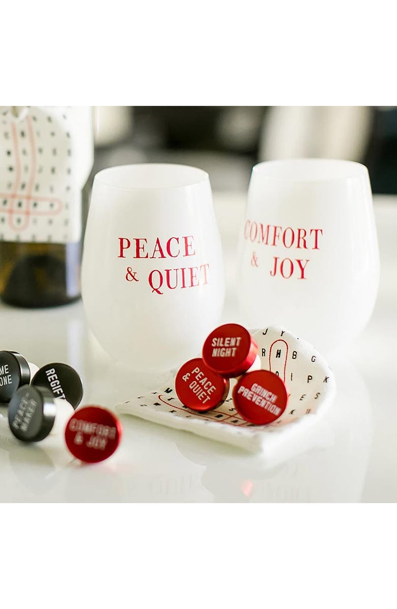 CREATIVE BRANDS Peace & Joy Set of 2 Stemless Wine Glasses, Alternate, color, 