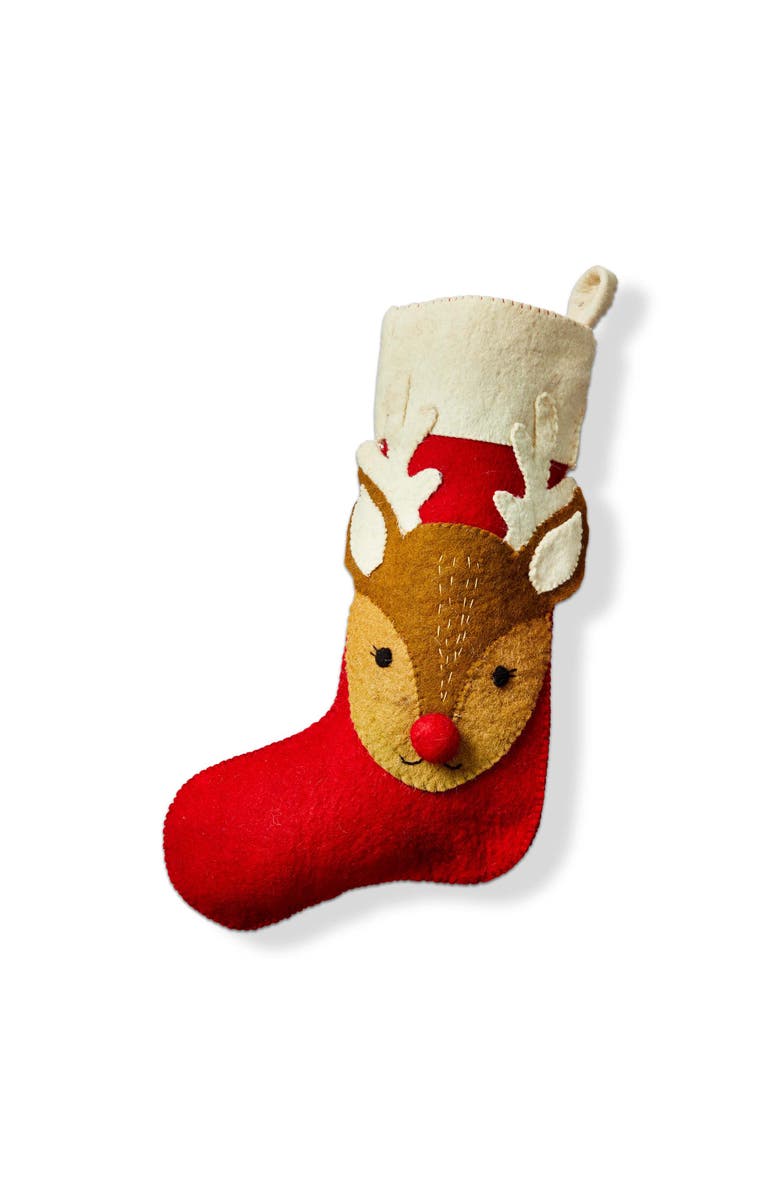 tag Red Multi Felt Reindeer Holiday Stocking Christmas Decor, Main, color, Red