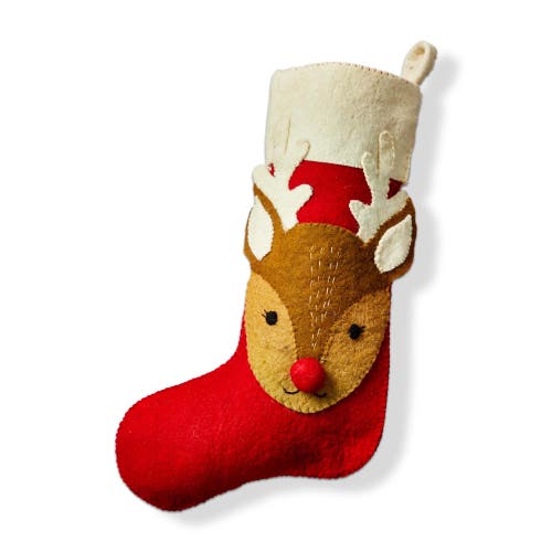 Tag Red Multi Felt Reindeer Holiday Stocking Christmas Decor In Red