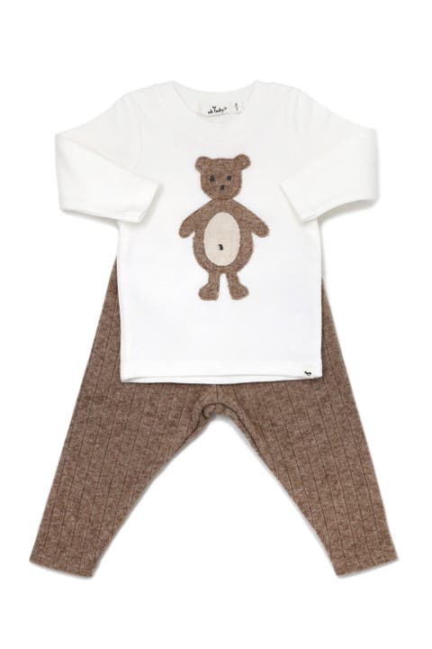 Ragdoll Bear Long Sleeve Cream Tee Mixed Two Piece Set