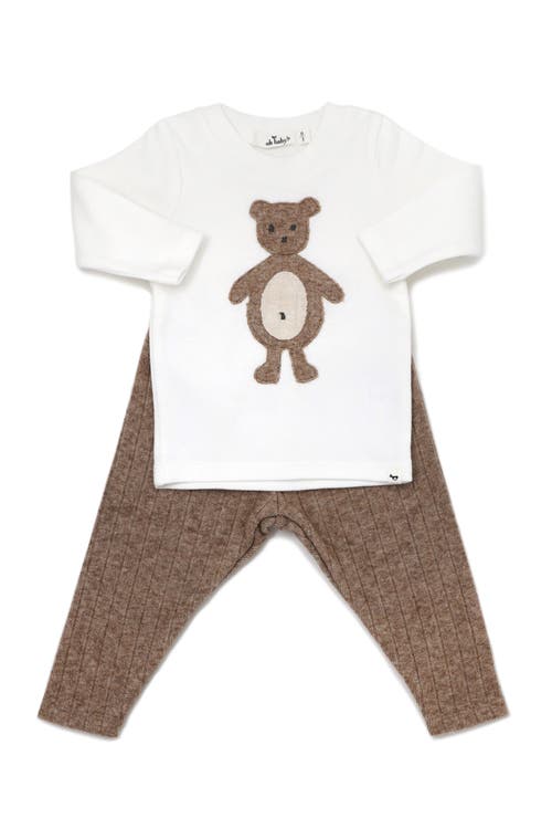 Oh Baby ! Ragdoll Bear Long Sleeve Cream Tee Mixed Two Piece Set In Mushroom Heather