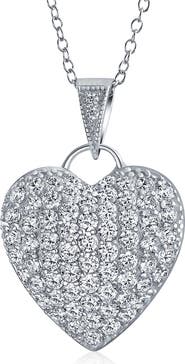 BLING JEWELRY Rhodium Plated Sterling Silver Pavé CZ Heart Pendant Necklace