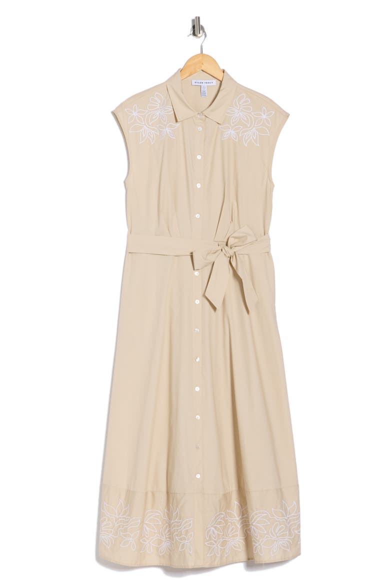 Floral Embroidered Poplin Shirtdress, Alternate, color, STONE