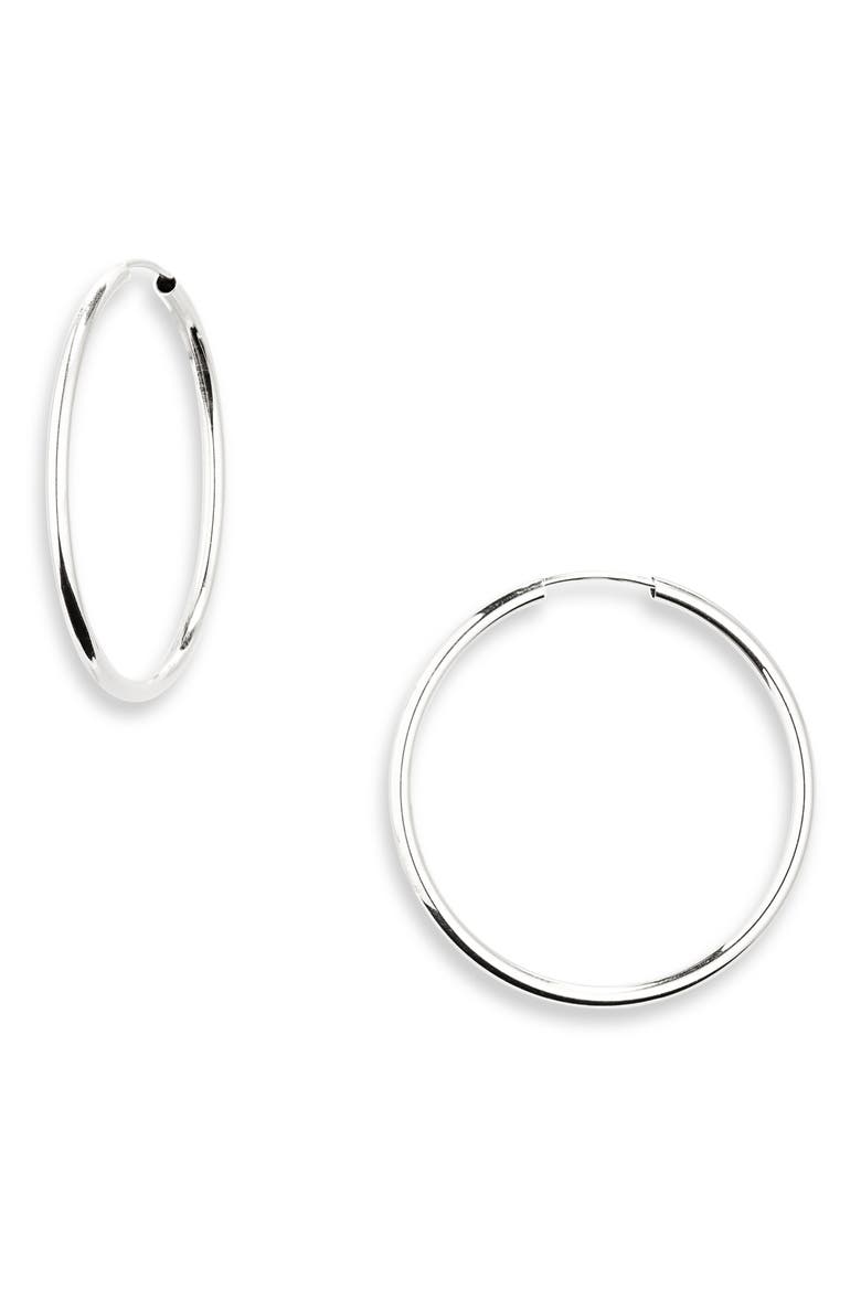 Essentials 14K Gold Thin Hoop Earrings, Main, color, WHITE GOLD