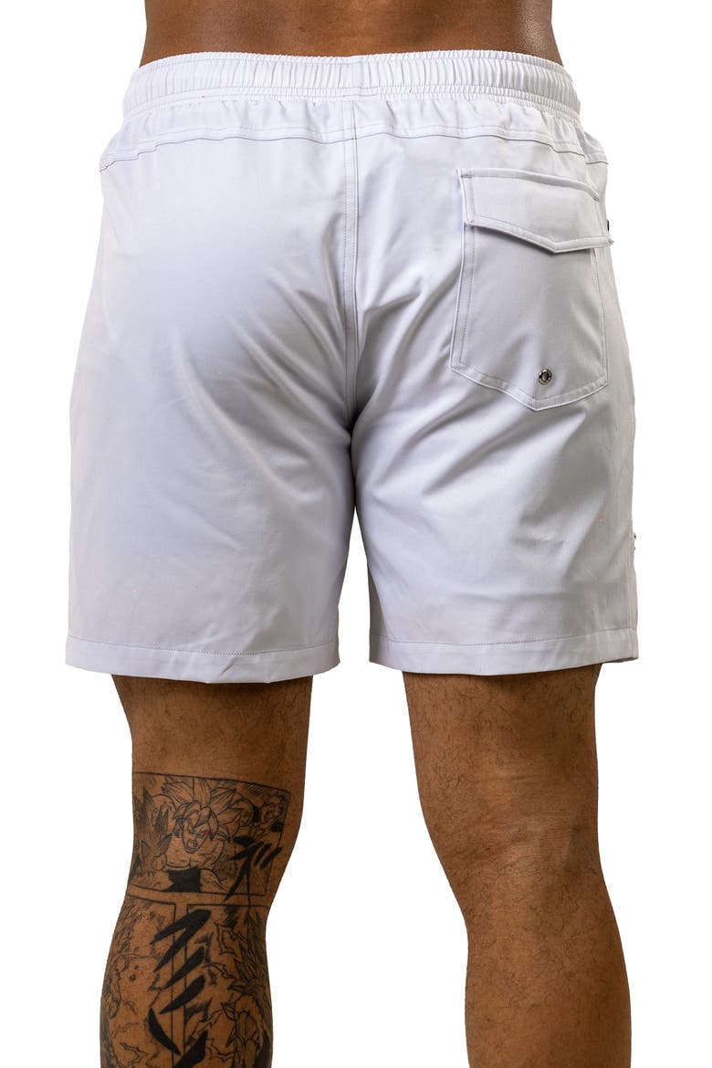 Swim Marthyr Print Swim Trunks, Alternate, color, WHITE