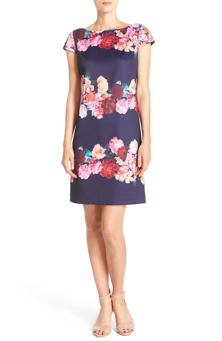 Vince Camuto Floral Print Scuba Shift Dress, Alternate, color, 