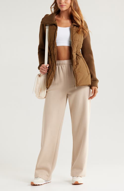 Zella Quilted Rib Mix Hybrid Jacket In Brown Teak