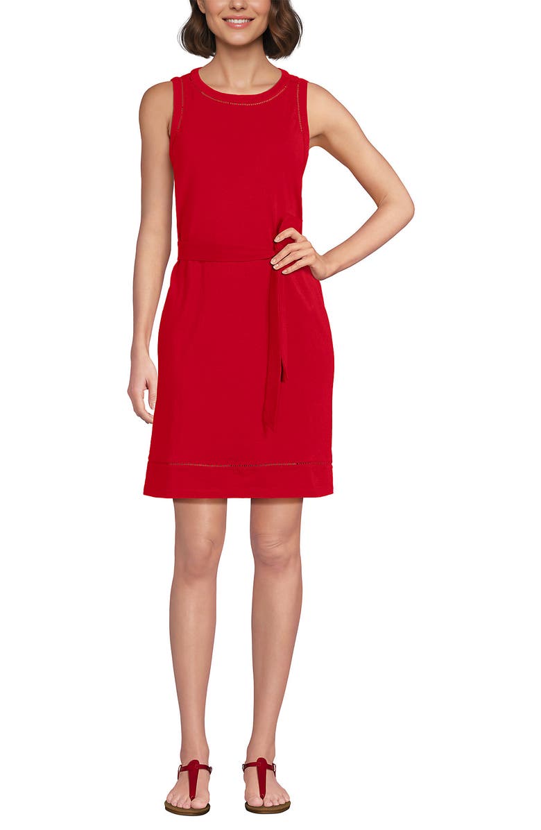 Lands' End Cotton Jersey Crew Neck Sleeveless Shift Dress, Alternate, color, Compass Red