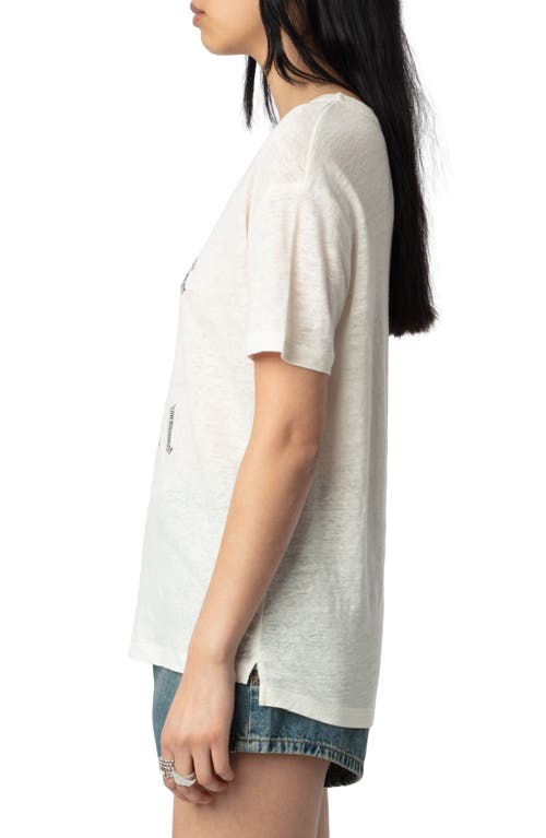 Zadig & Voltaire Womens Ecru Crystal-embellished Short-sleeved Linen T-shirt In Ecru