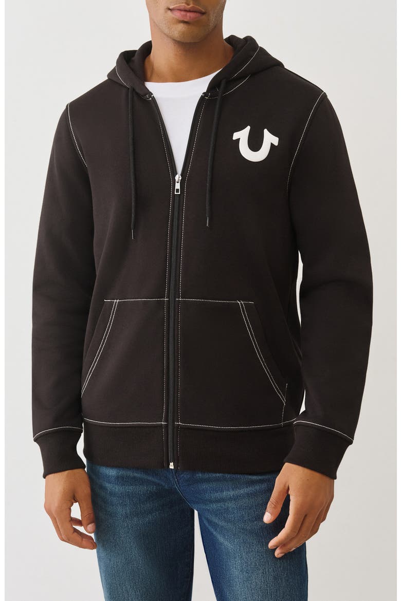 Floating Horseshoe Zip Hoodie, Main, color, JET BLACK