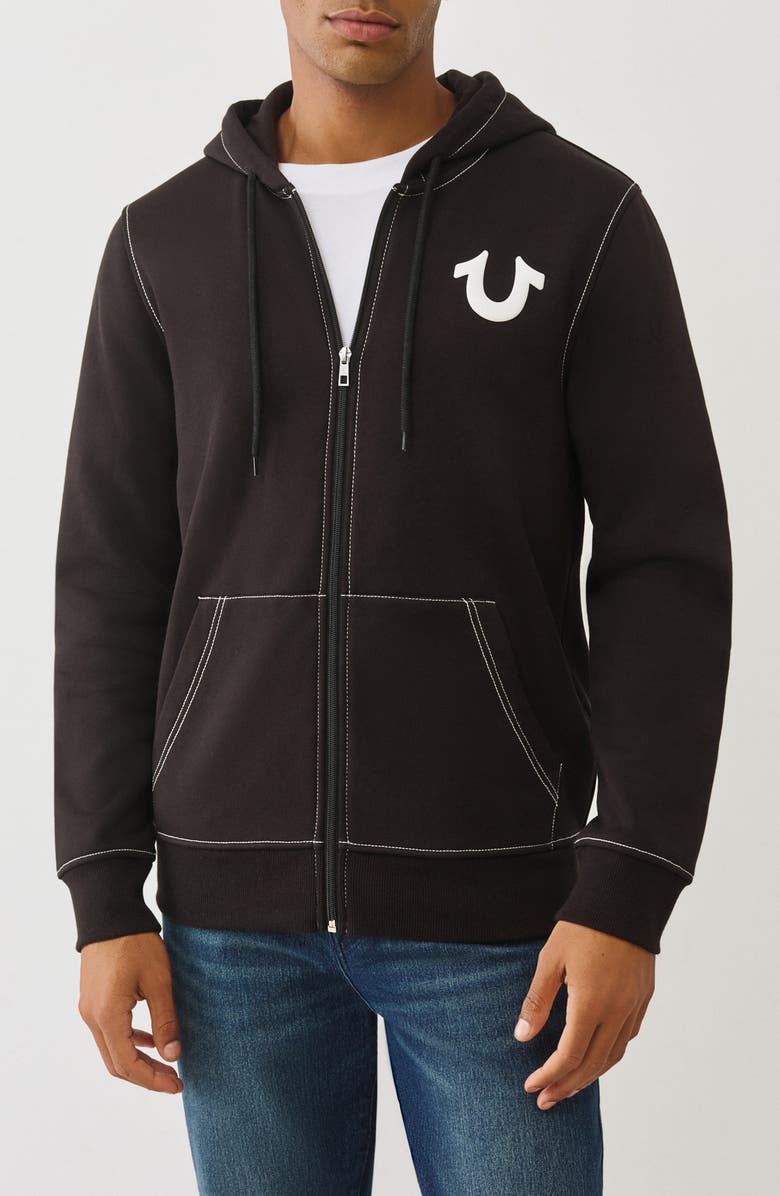 True Religion Floating Horseshoe Zip Hoodie, Main, color, Jet Black