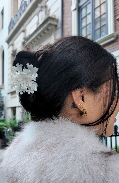 Solar Eclipse Hand Painted Snowflake Holiday Claw Clip In White