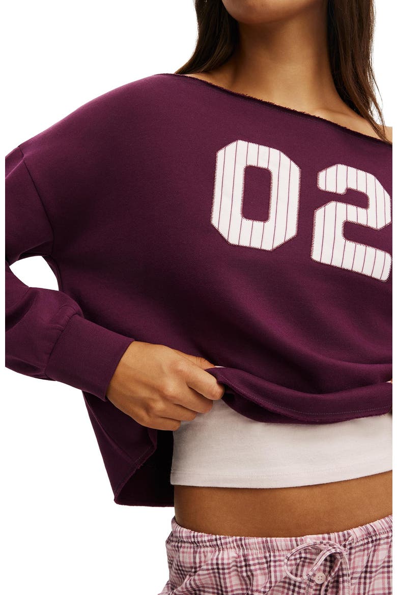 Women's Off The Shoulder Fleece Jumper, Alternate, color, Blackcurrant 02