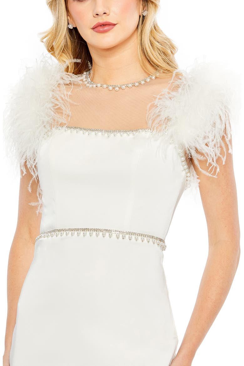 Feather Cap Sleeve Pearl Embellished Midi Dress, Alternate, color, WHITE