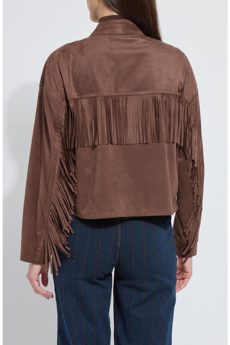 Candence Fringe Trim Faux Suede Jacket, Alternate, color, PL WOOD