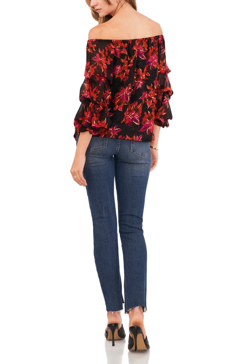 Balloon Sleeve Off the Shoulder Top, Alternate, color, RICH BLACK/ PINK