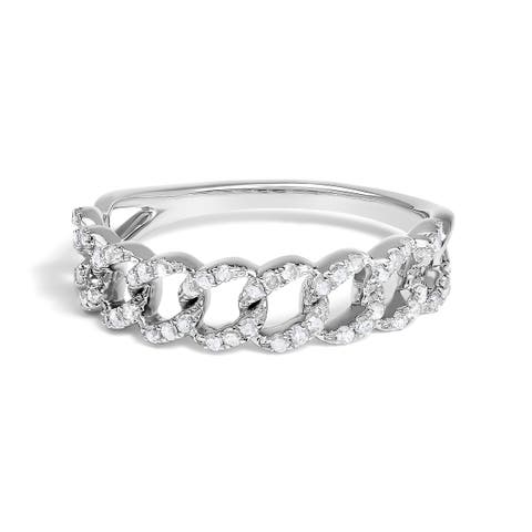.925 Sterling Silver 1/4 ctw Diamond Curb Link Band Ring
