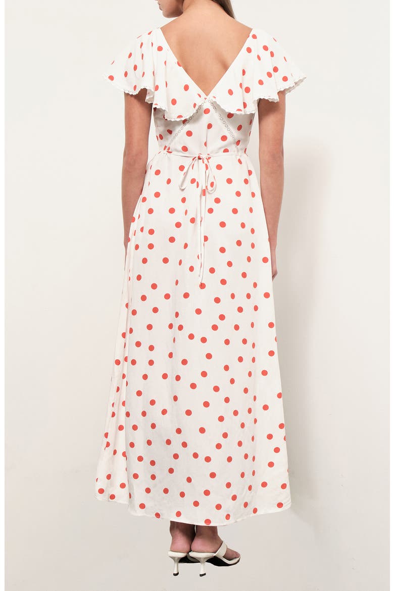 Valerie Polka Dot Flutter Sleeve Midi Dress, Alternate, color, WHITE ORANGE DOTS