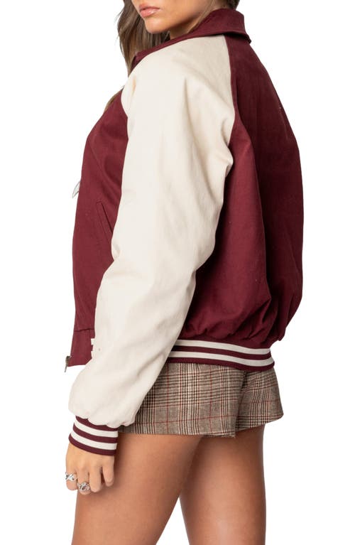 Edikted Varsity Oversized Bomber Jacket In Burgundy