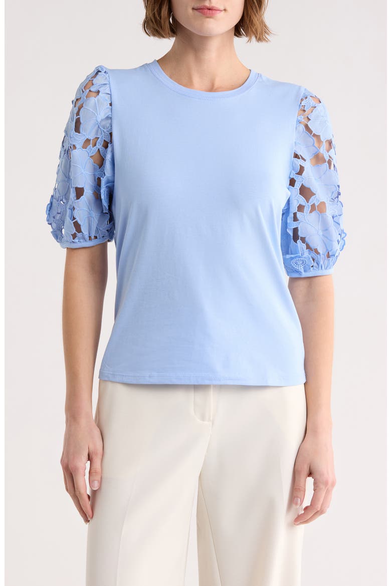 Mixed Media 3D Floral Sleeve Top, Main, color, HYDRANGEA