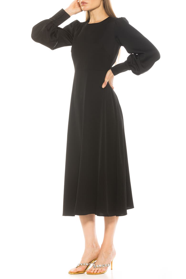 Sophie Long Sleeve Fit & Flare Maxi Dress, Alternate, color, BLACK