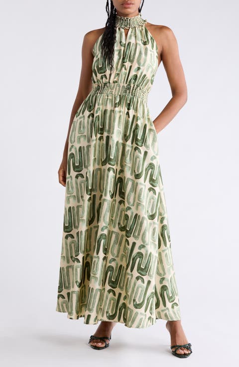 Abstract Maxi Halter Dress
