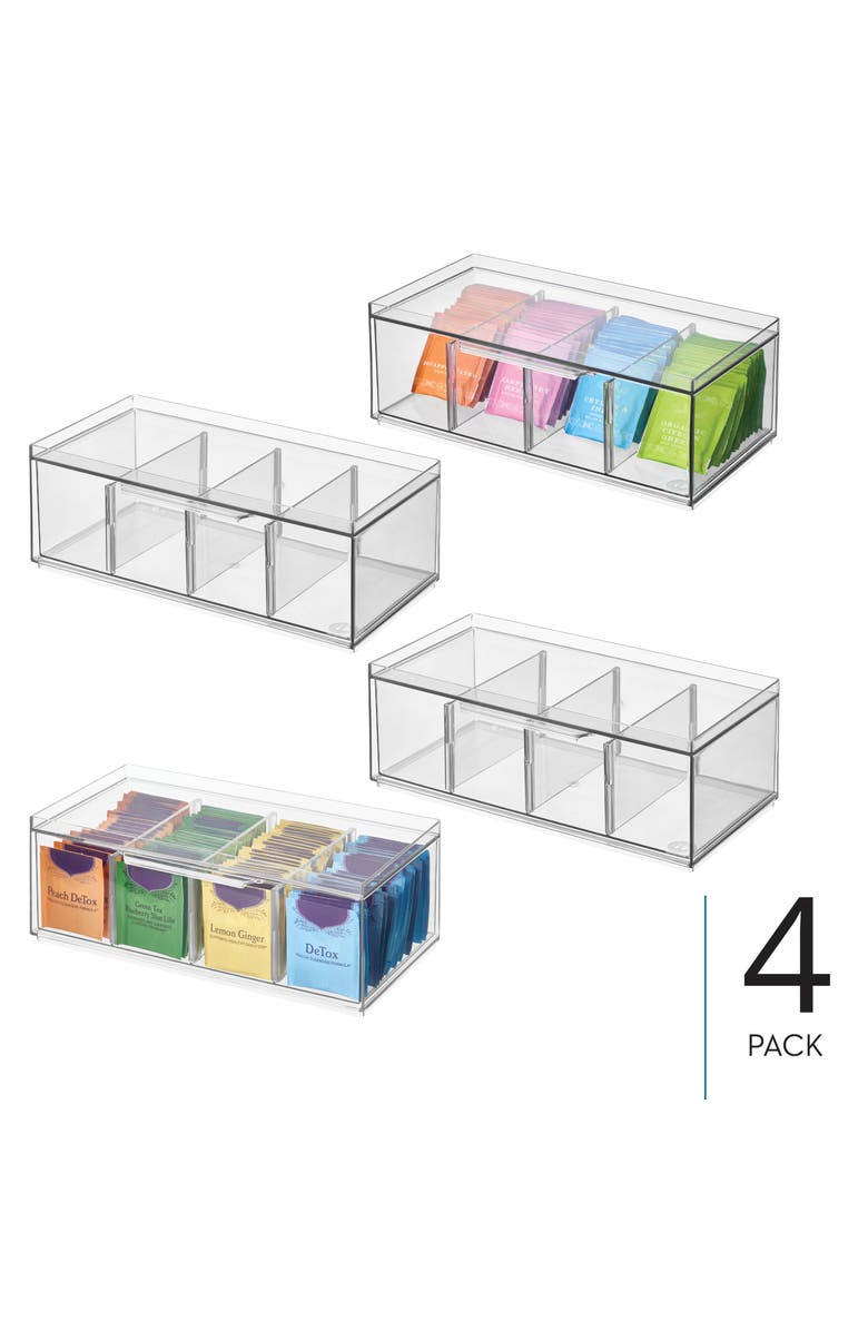 iDesign Set of 4 Stackable 4-Section Tea Storage Drawers - Clear, Alternate, color, Clear