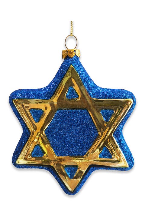 Glitter Star Of David Glass Ornament