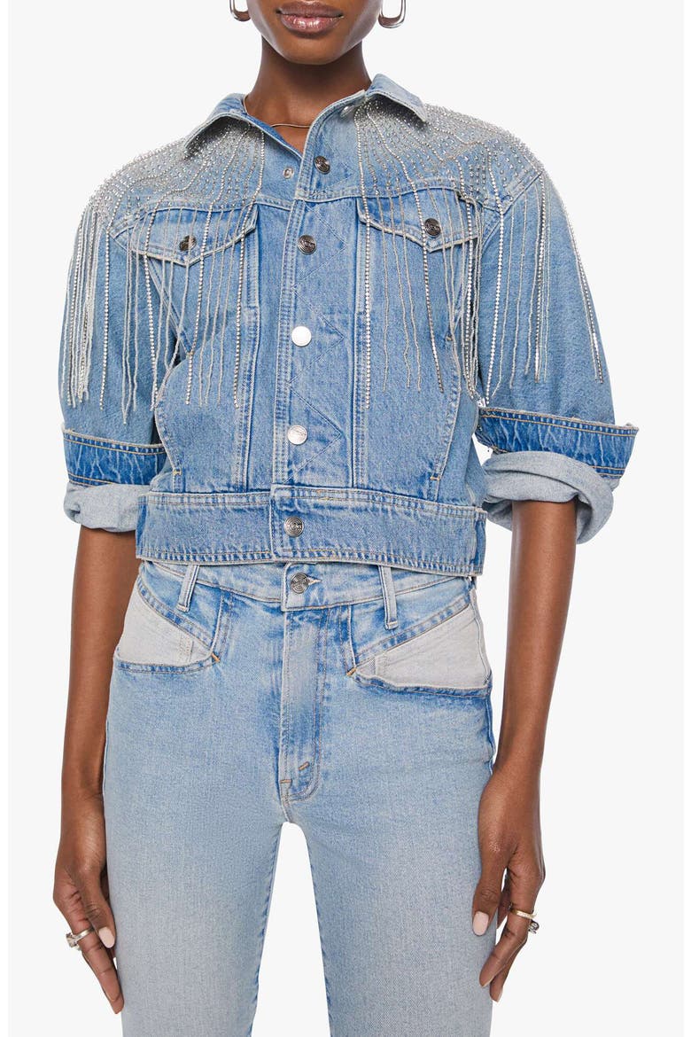 The Fly Away Cropped Denim Jacket, Main, color, SPARKLE EMERGENCY KIT