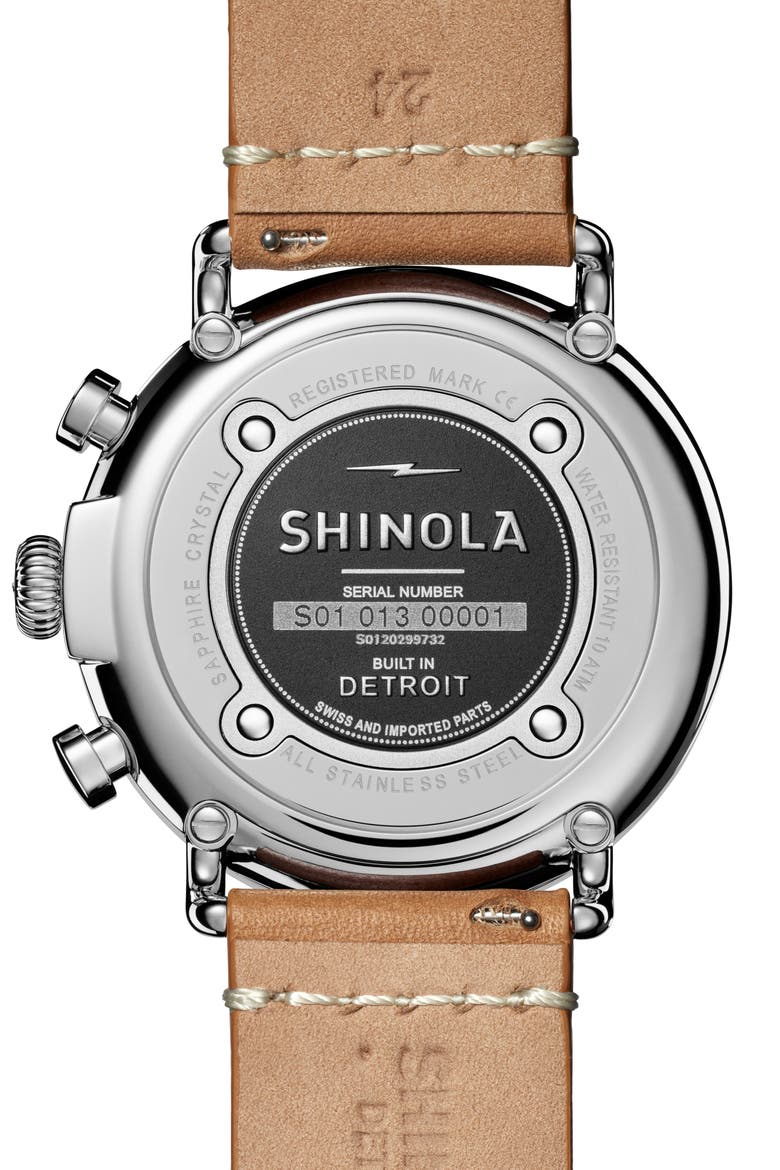 The Runwell Chrono Leather Strap Watch, 47mm, Alternate, color, WHITE