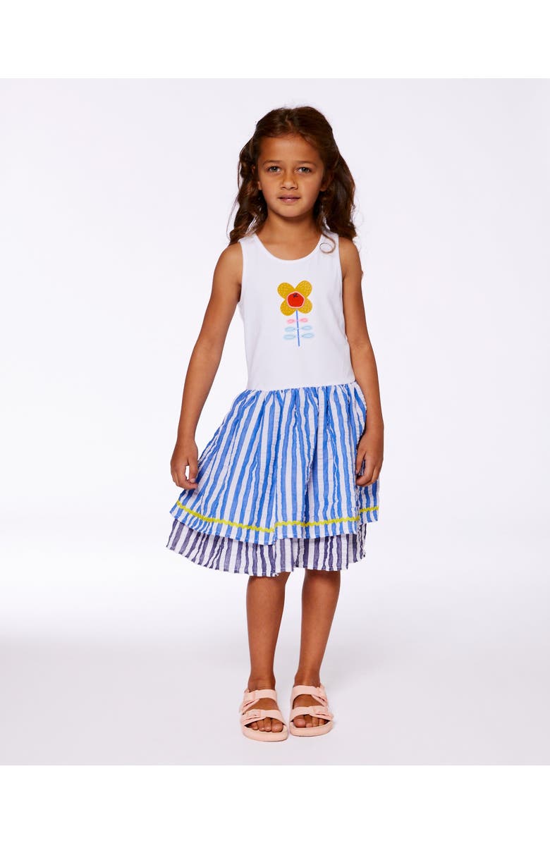 Deux par Deux Girl's Bi-Material Cotton And Seersucker Dress White And Royal Blue, Alternate, color,