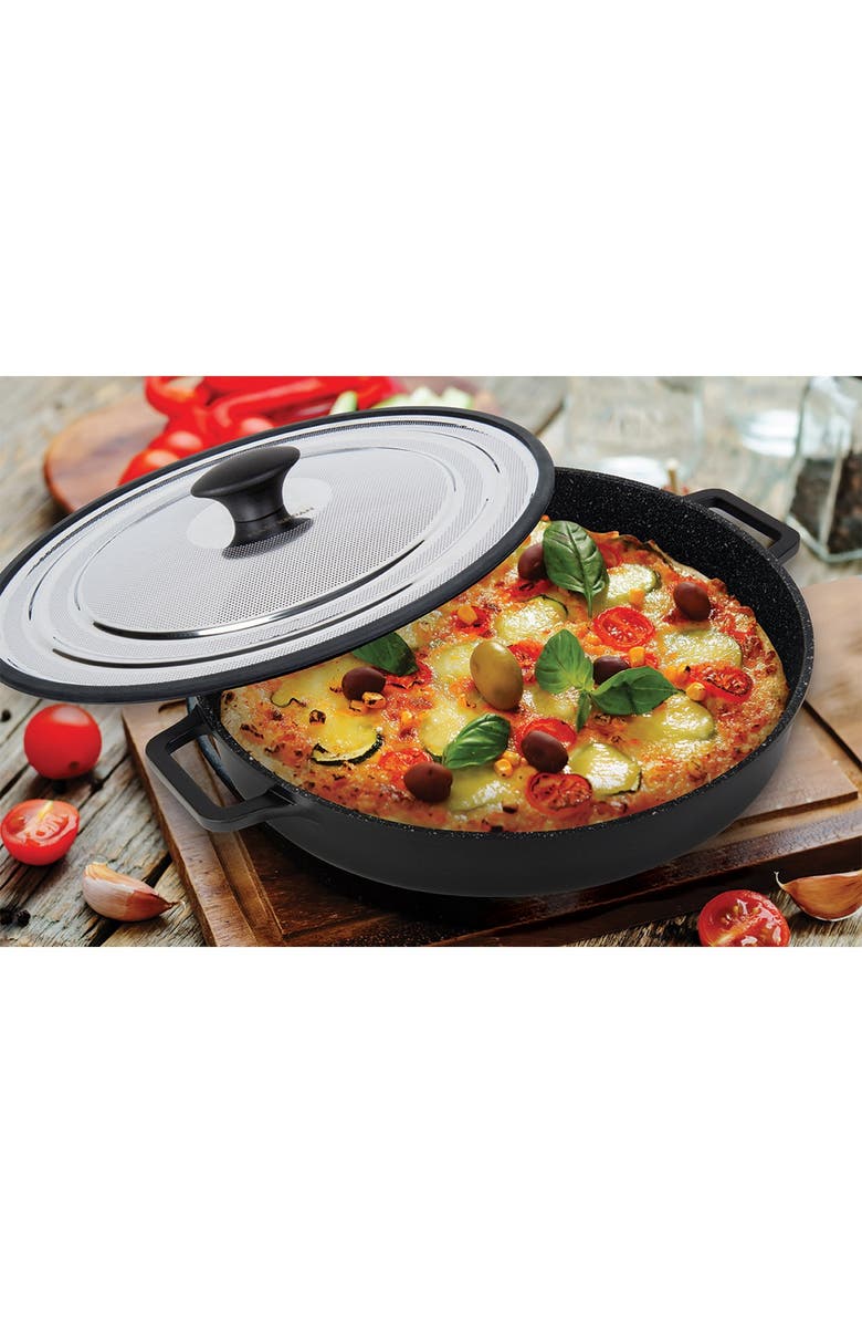 MASTERPAN Black Stovetop Oven Grill 12" Pan with Heat-in Steam-Out Lid, Alternate, color,
