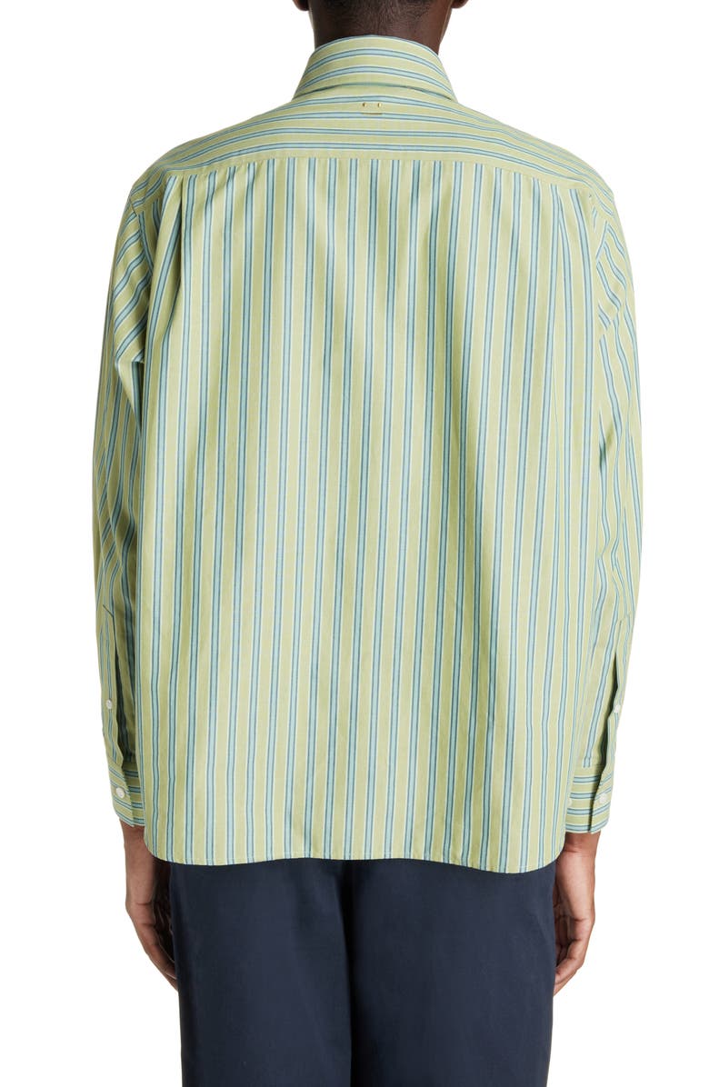 Acne Studios Face Patch Stripe Cotton Button-Down Shirt, Alternate, color, 