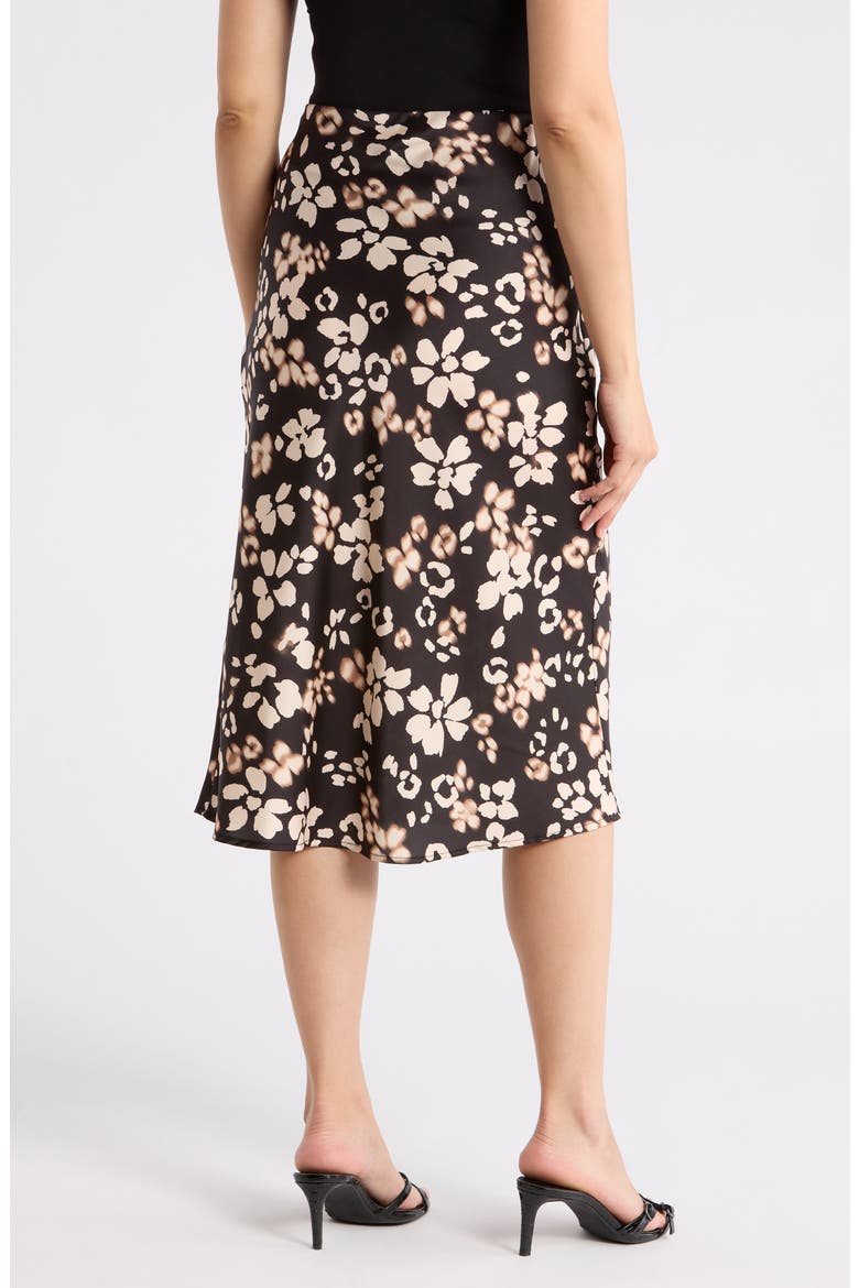 Floral Satin Midi Skirt, Alternate, color, BLACK