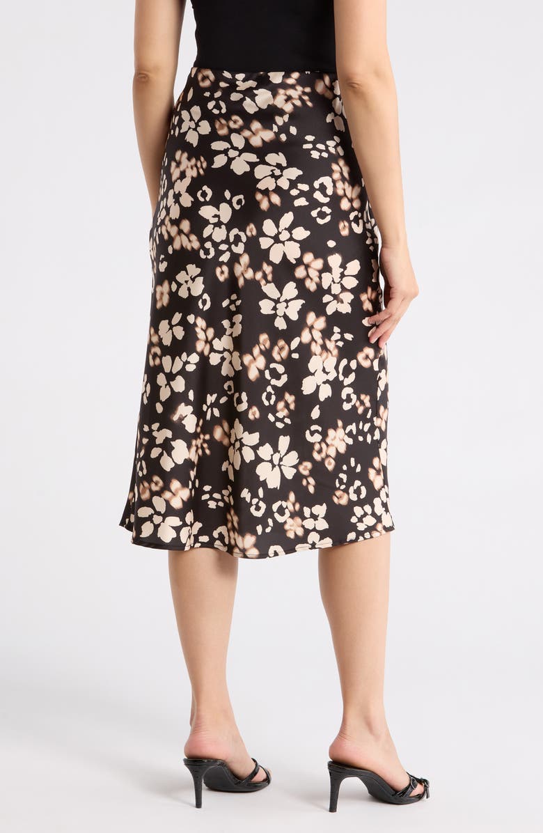 Renee C Floral Satin Midi Skirt, Alternate, color, Black