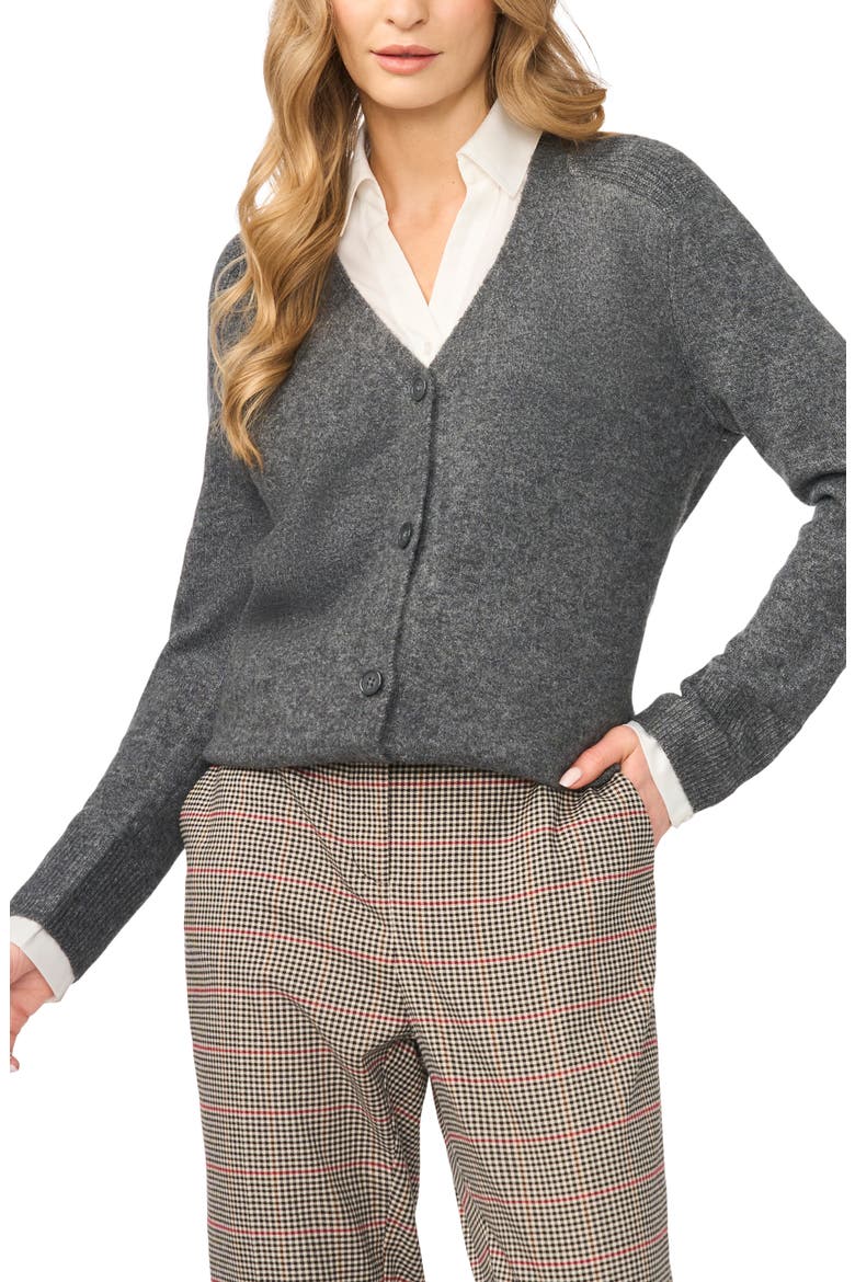 Mixed Media Twofer V-Neck Cardigan, Main, color, MEDIUM HEATHER GREY