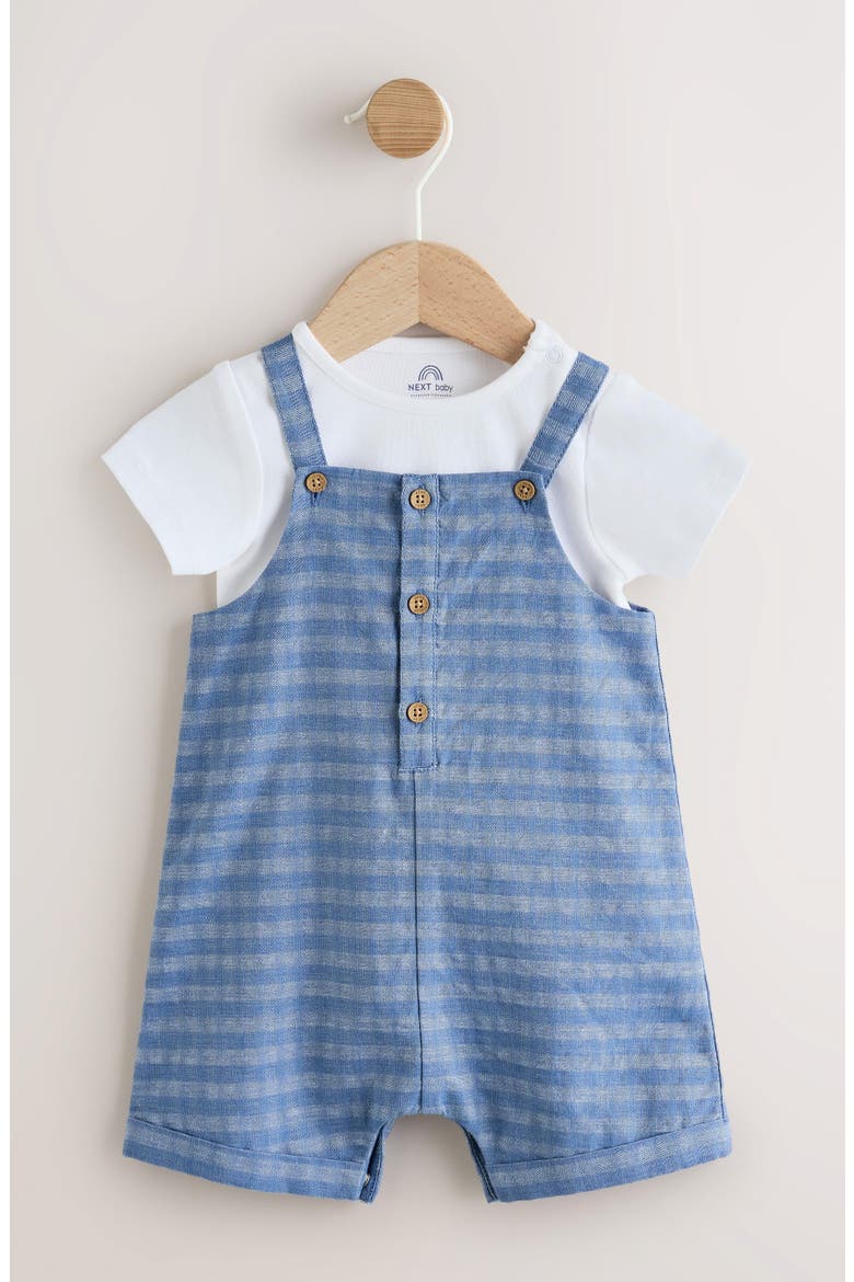 Gingham Denim Romper & Bodysuit Set, Alternate, color, BLUE