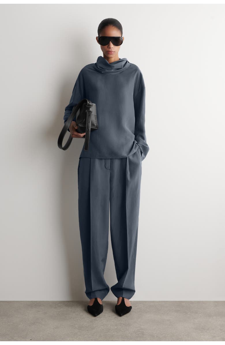 COS Crinkled-silk Funnel-neck Top, Alternate, color, Blue