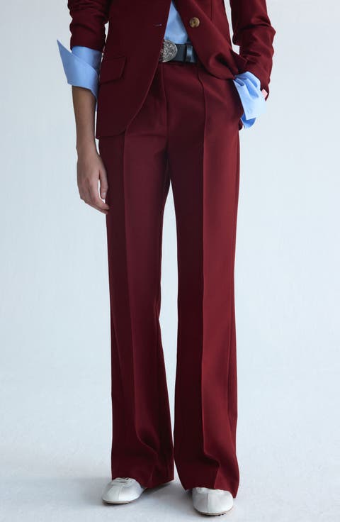 Wool Blend Straight Leg Suit Pants