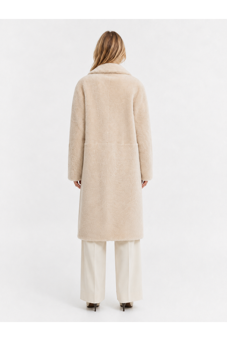 Melody Reversible Merino Shearling Coat with Leather Belt, Alternate, color, Ivory