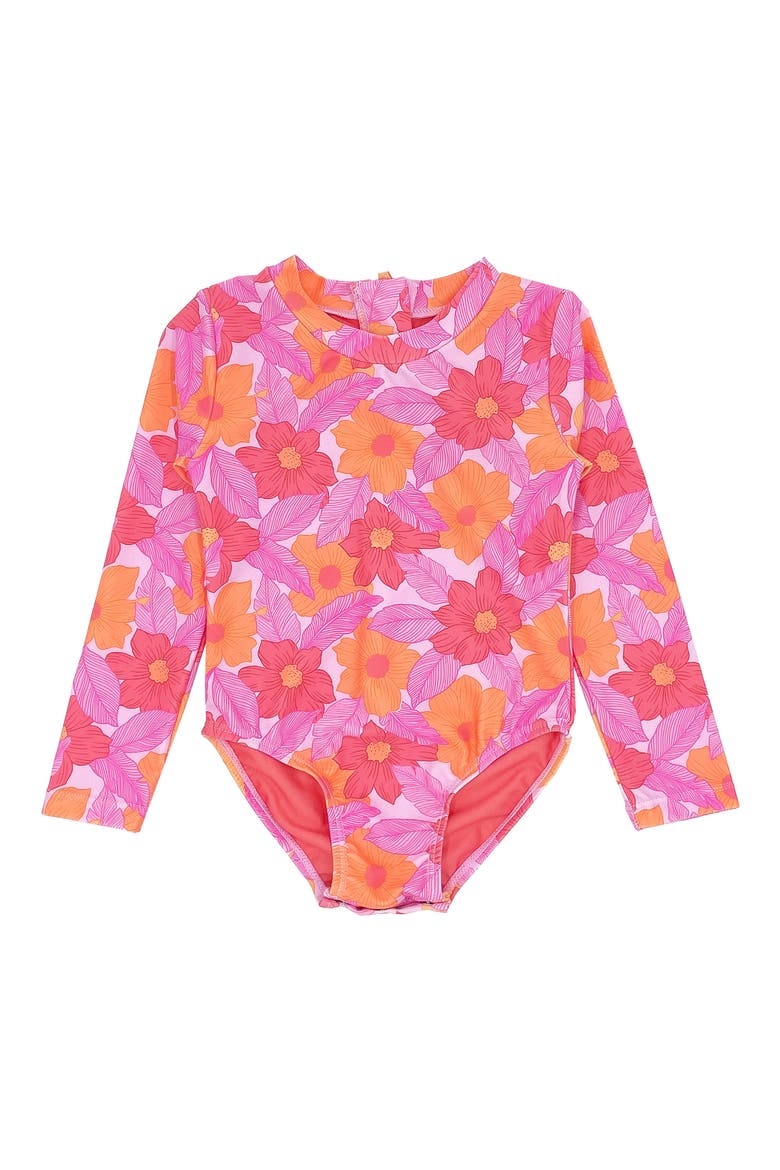 Wave Crasher Long Sleeve Rashguard Swimsuit, Main, color, LILAC